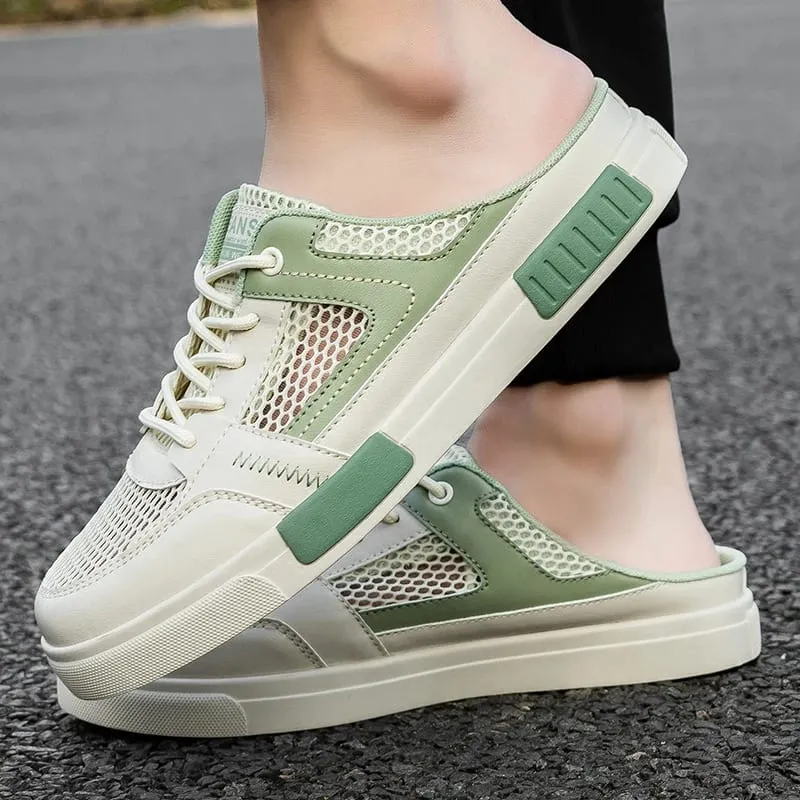 Men's Summer Oversized Mesh Half Slippers Lazy Shoes High Quality Outdoor Casual Shoes Sports Fashion Hollow Breathable Sandals — image 1