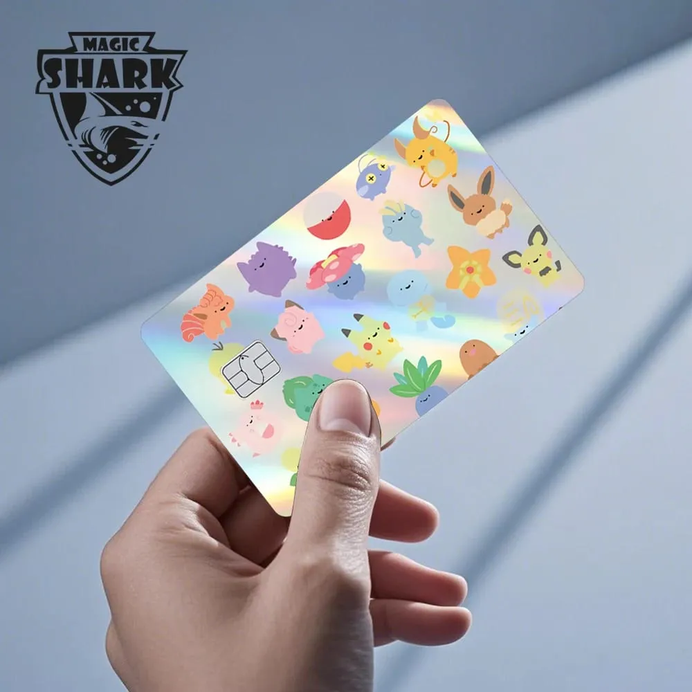 Magic Shark Holographic Laser Mewtwo Snorlax Pikachu Gengar Credit Debit Bank Film Skin Sticker Front Cover