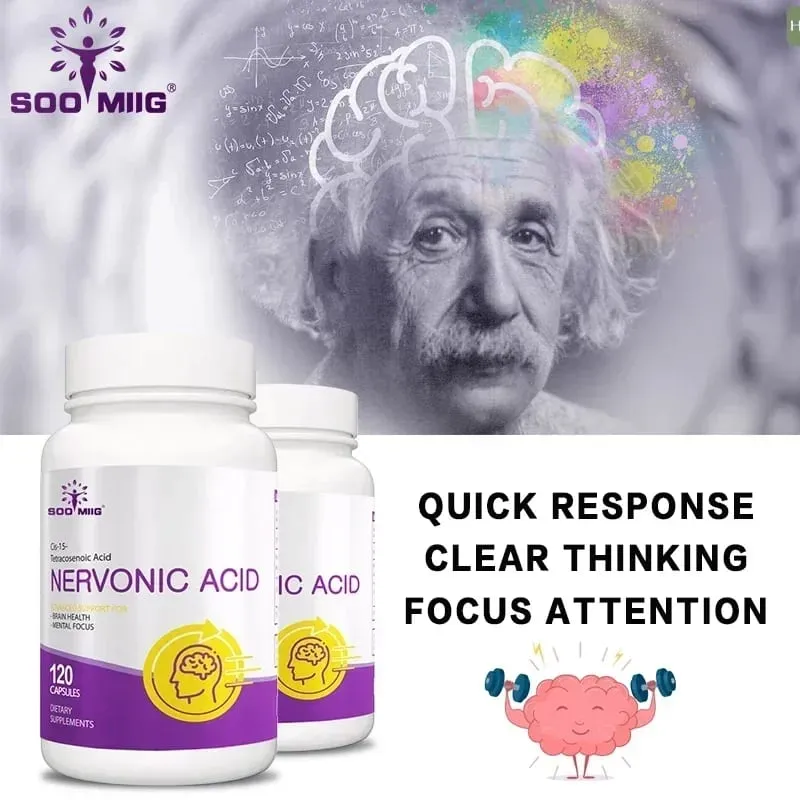 Nervonic Acid - Brain Supplement Brain Health - for Attention Brain Function and Mood Improvement 120 Capsules