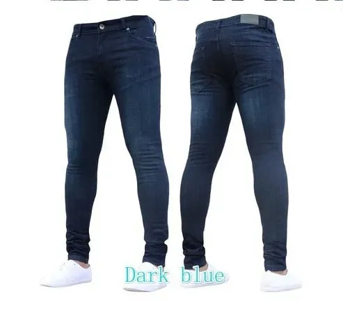 European and American New Style Tight and Personalized Popular Jeans 2024 Fashion Men's Elastic Solid Color Slim-fit Pants — image 7
