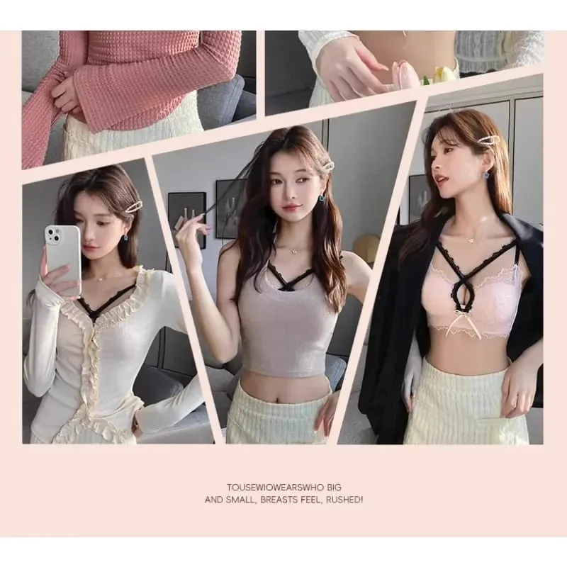 Japanese Kawaii Lace Bralette Set - Crisscross Straps Push-Up for Small Bust Wire-Free Cutout Bra Enhancer & Sexy Gather Effect — image 4