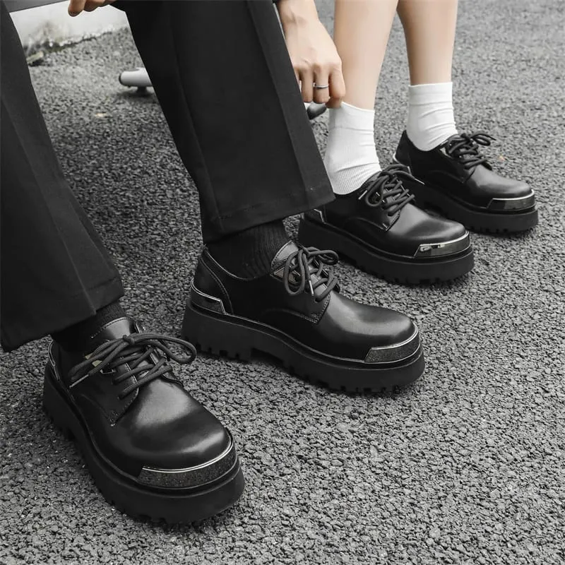 Retro Men Derby Shoes Black Casual Lace Up Thick Soled Wear-resistant Business Couple Commuting Shoes Outdoor Work Shoes Men — image 7
