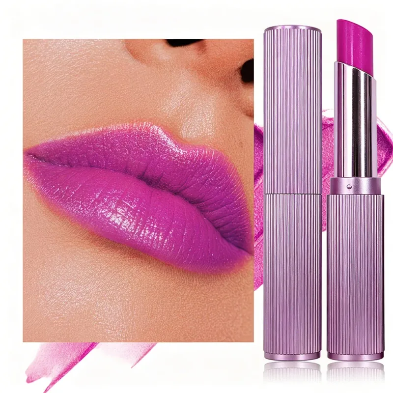 Retro Rose Shimmer Lipstick Metallic Glitter Pink Purple Long Lasting Lip Tint