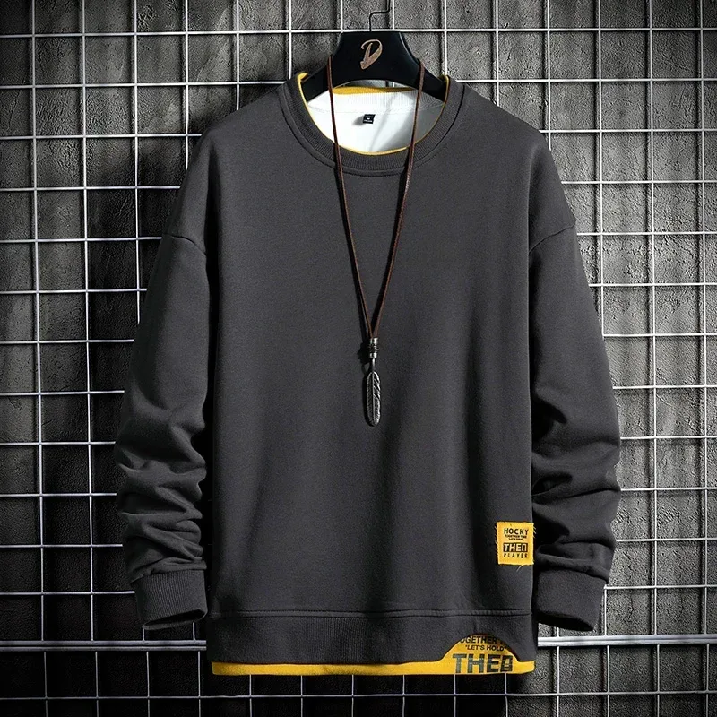 2024 Men New Sweatshirt Patchwork Letter Print Hoodies Fashion Long Sleeve Spring Autumn Quality Jogger Texture Pullovers Male
