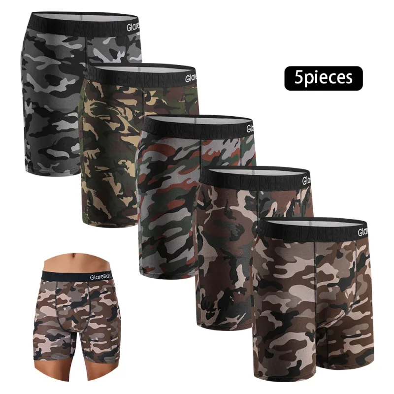 5pcs Set Mid-Long camo Cotton Brand Boxer Shorts for Men Underwear Male Underpants Briefs Boxershorts Slips Panties Breathable