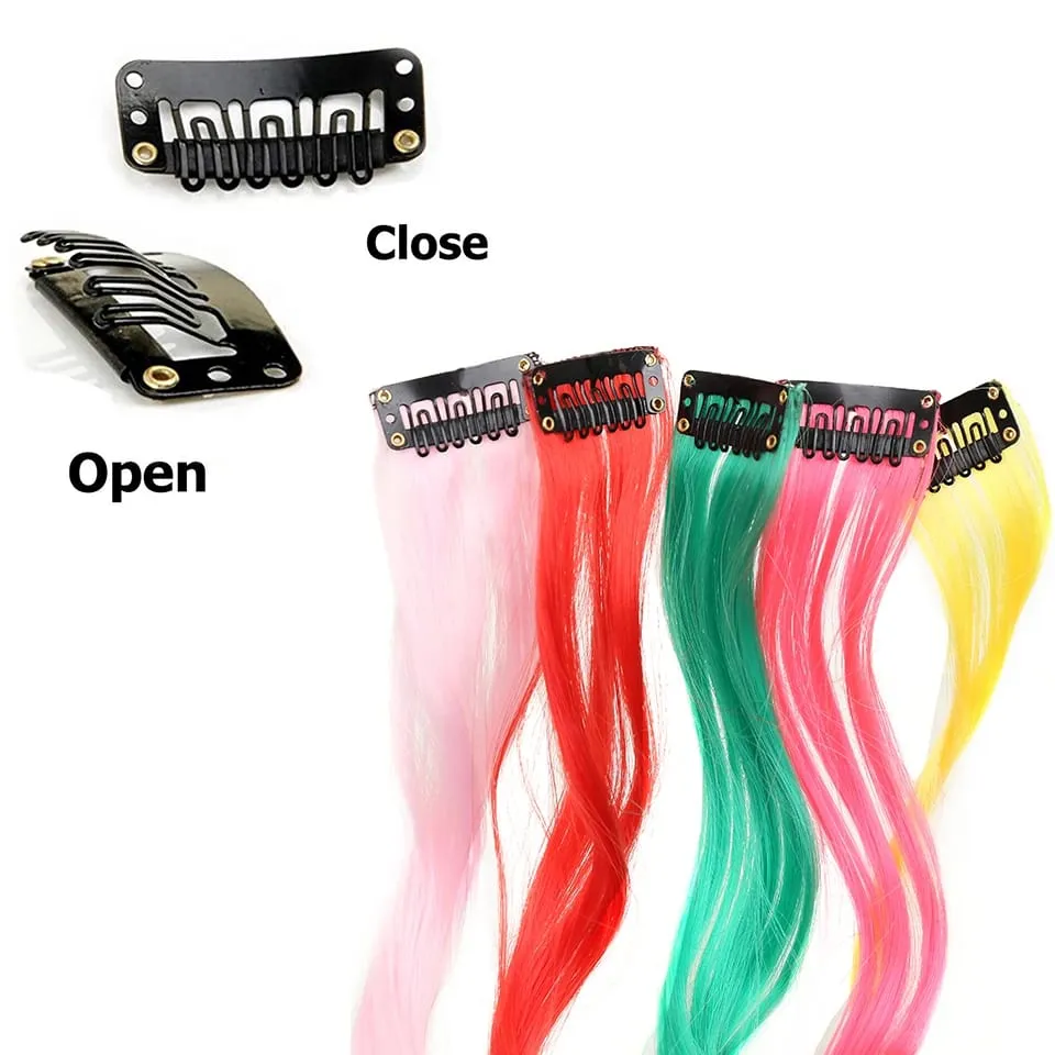 Synthetic Hair Extensions With One Clip Heat Resistant Rainbow Hair Piece For Kid Women Long Curly Wavy Style Colorful Hair