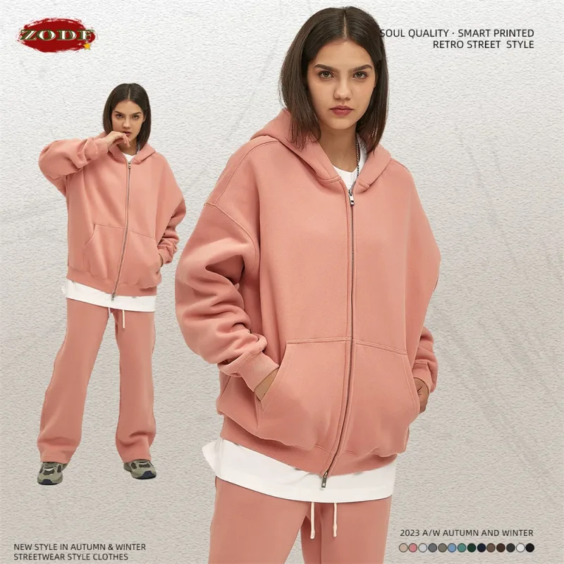 New Men Double Headed Zipper Fleece Hoodies Unisex Loose Basic Solid Warm Hooded Sweatshirts Coats For Winter HY0633 — image 44