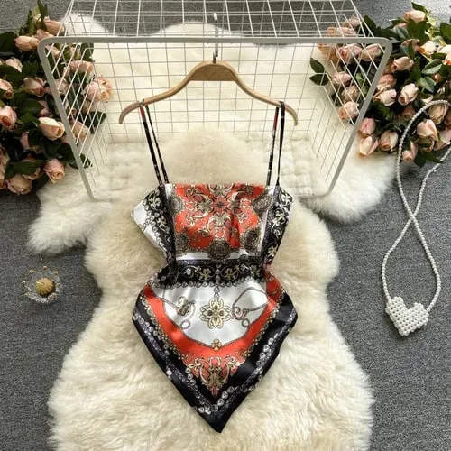 Women Sexy Backless asymmetrical lace-up Camis Print Tank Top Chic One-piece Corset Bustier Summer Beach vacation Crop Top — image 19