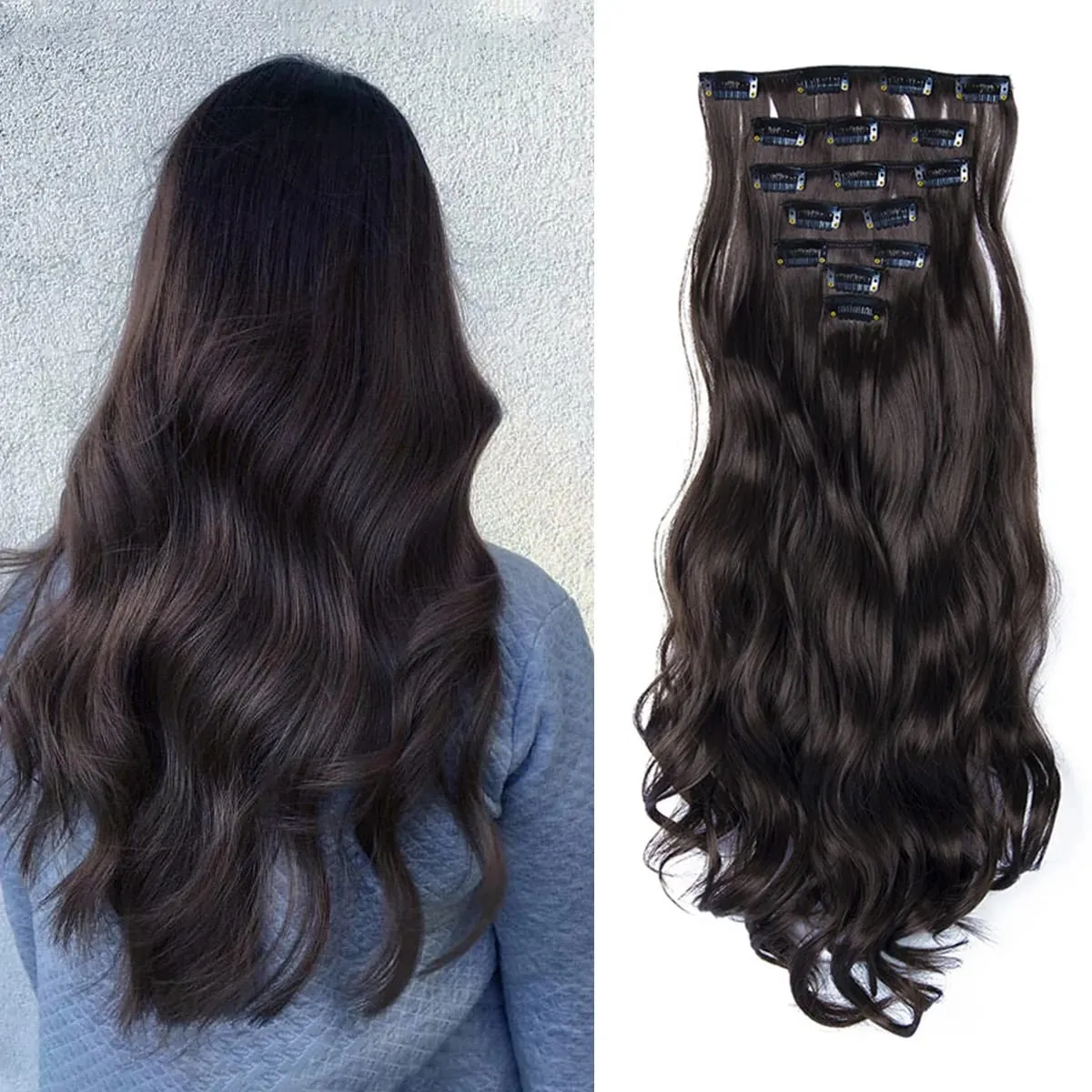 Clip In Hair Extensions 7PCS Full Head 22 Inch Long Curly Wavy Synthetic Hair Pieces Natural Wavy For Women Girls Hair — image 22