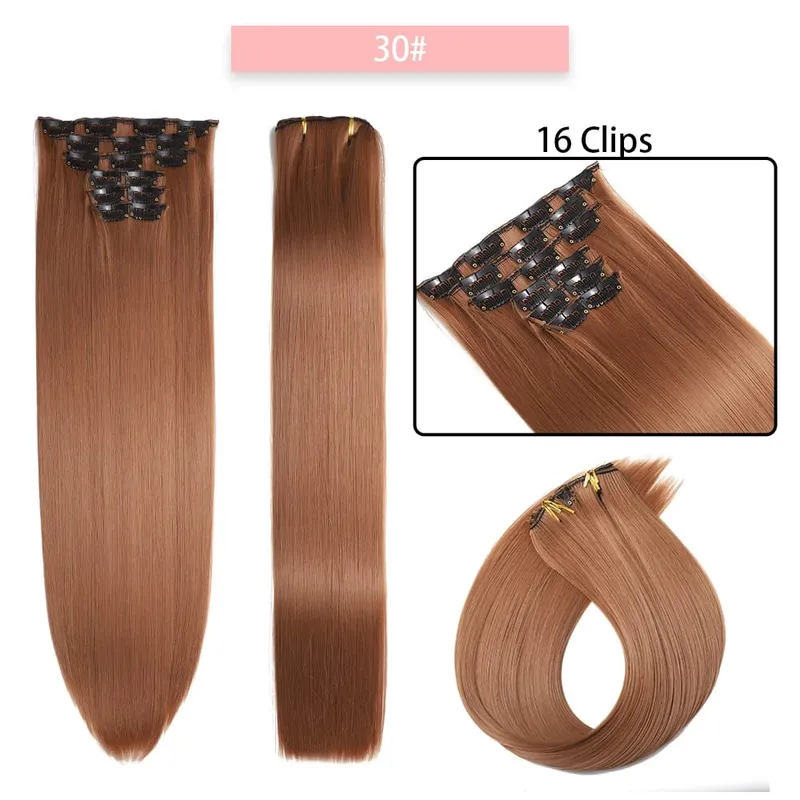 24Inchs 16 Clips in Synthetic Hair Extensions Long Straight Hairstyle Synthetic brown Black Hairpieces Heat Resistant False Hair — image 22
