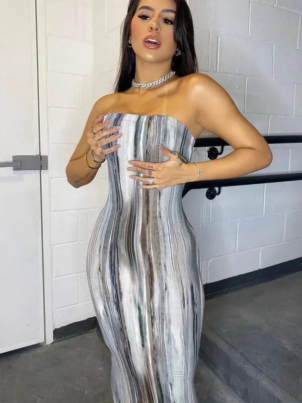 Spring And Summer Dresses For Women Chest Wrap Printed Off Shoulder Bandage Slim Sexy Long Dress 2023 New Fashion party MsChuh — image 15