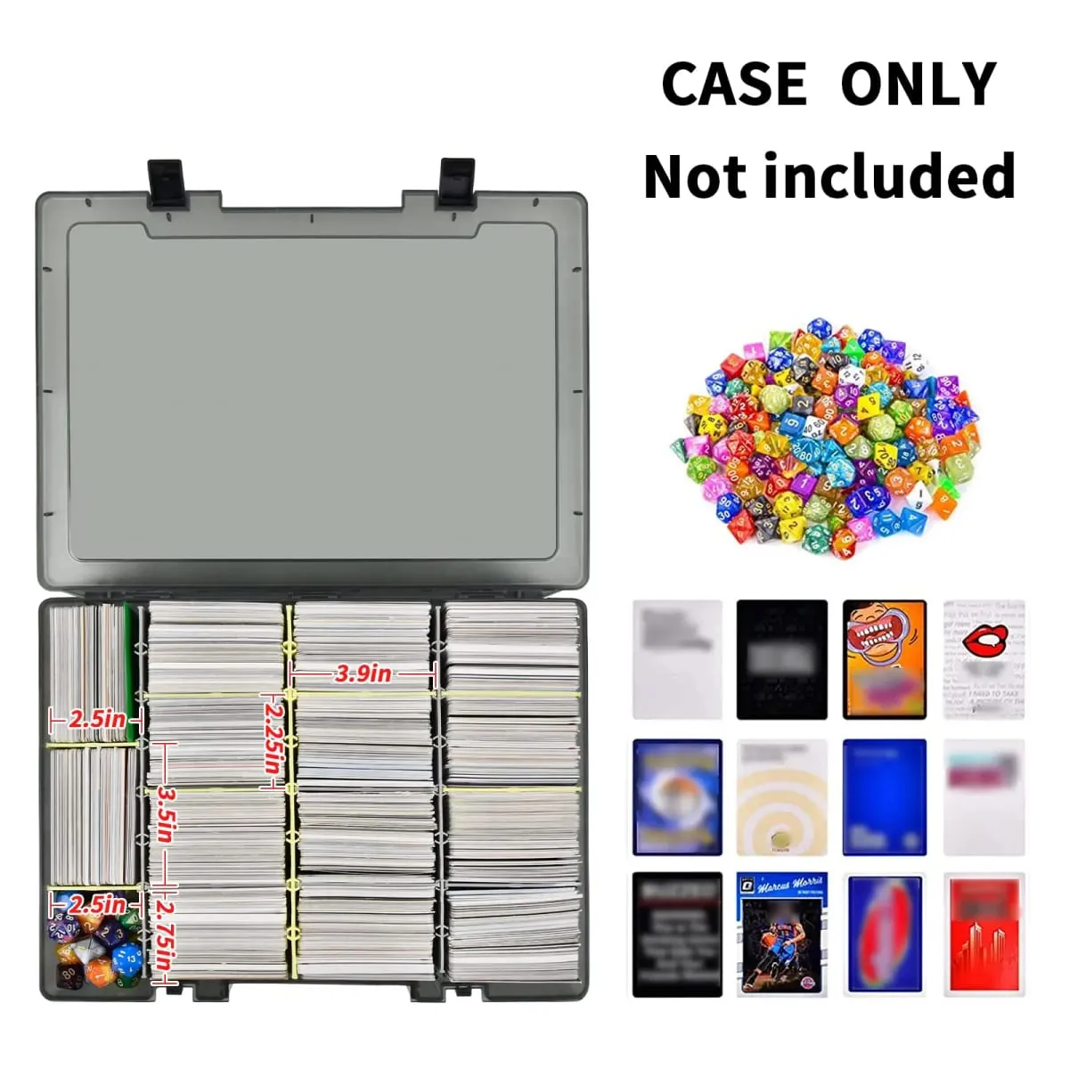 Clear Trading Card Storage Box 2300+ Cards Organizer 12 Dividers Carry Handle for TCG Yugioh CAH Baseball Football Card Box Only