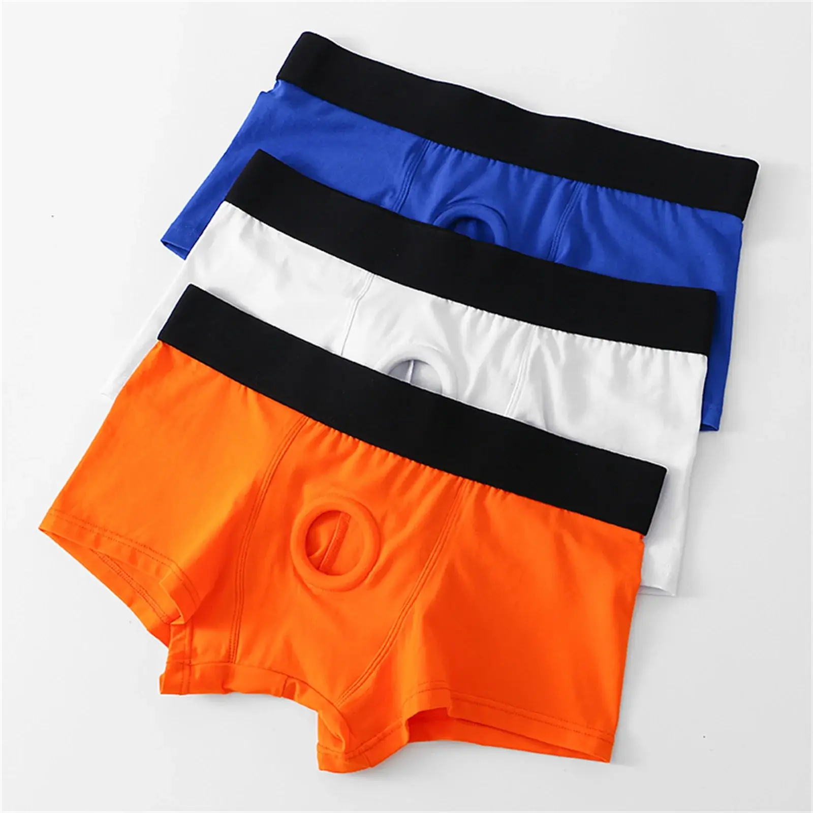 Herren-Boxershorts mit Vorderloch-Beutel, Unterwäsche, Silikon-Cockring, sexy Boxershorts, breiter Bund, Baumwollunterhose, aushöhlen, Dessous — image 13