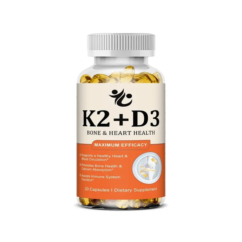 Vitamin D3 + K2-kapsler understøtter calciumabsorption Knogler og led Wellness Hjerte-kar-funktion og immunsystemets sundhed