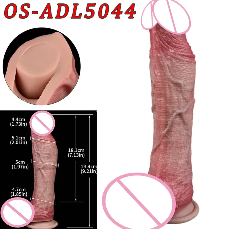 Mainan Seks Stimulator Vagina Anal Kepala Ganda Dildo Panjang Realistis 47Cm dengan Pengisap untuk Pasangan Lesbian Alat Dewasa Pria Gay