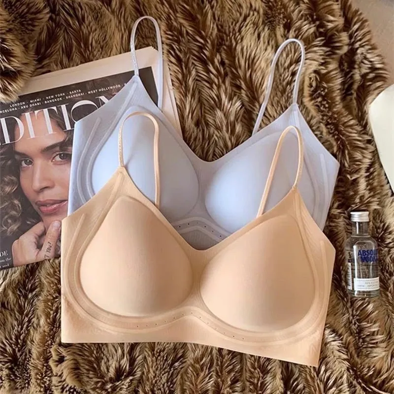 Summer Thin Ultra-thin Ice-skinned Thin Shimmering Shoulder Strap Underwear for Women Without Marks and Beautiful Back Bra