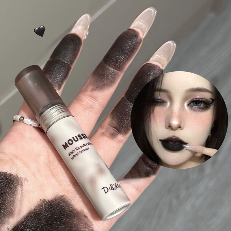 Gothic Matte Black Lipstick Waterproof Mousse Lip Mud Nude Brown Lipstick Dark Purple Punk Lip Gloss Makeup Non-stick Lips Tint — image 5