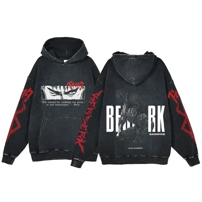 HAI Customizable Retro Washed Hoodies 100% Cotton Tops Black Acid Vintage Hooded Sweatshirts Oversize Hip Hop Male Pullover — image 23