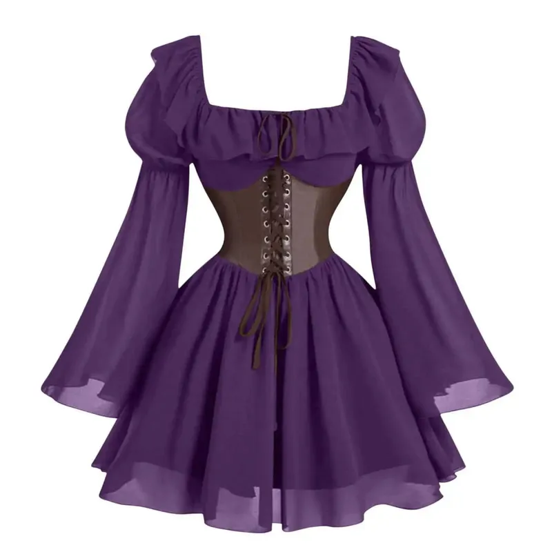 Zaman Renaissance Abad Pertengahan Baru Lengan Panjang Wanita Bubble Sleeve Dress Halloween Fesyen Retro Parti Baharu Skirt Pinggang