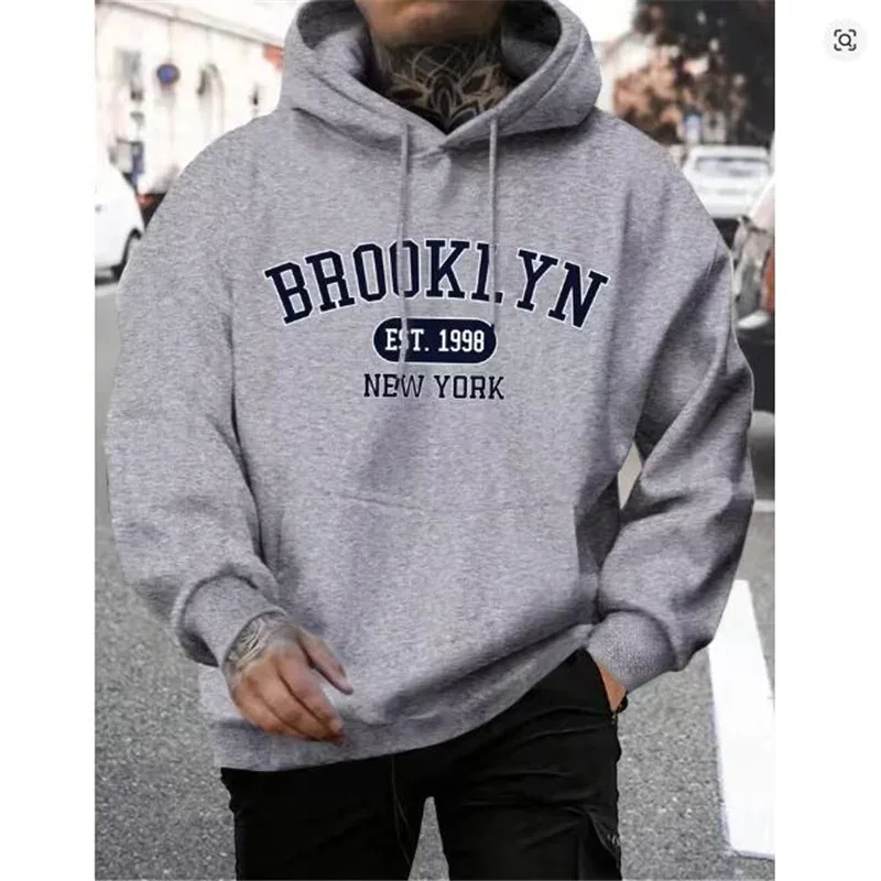 Brooklyn Est 1998 New Yorkพิมพ์ผู้ชายHoodies Harajuku Crewneck Hoodieแฟชั่นOversize Hoodyฤดูใบไม้ร่วงสบายTracksuit