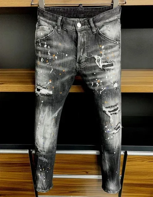 D2 Jeans da uomo Pantaloni in denim Pantaloni a matita slim con foro Bottoni in metallo Classici per feste Nero alla moda DSQ2 JENAS — image 8