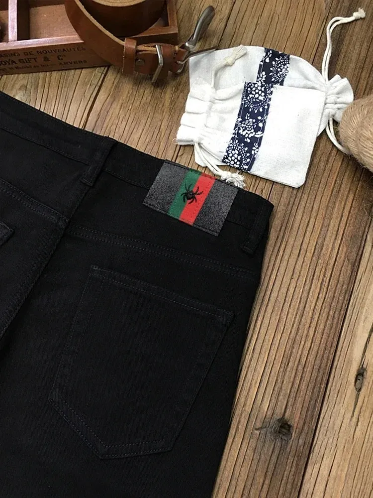 Black jeans for men's autumn and winter trendy high-end versatile elastic tight pants for men's casual denim pants with small — image 5