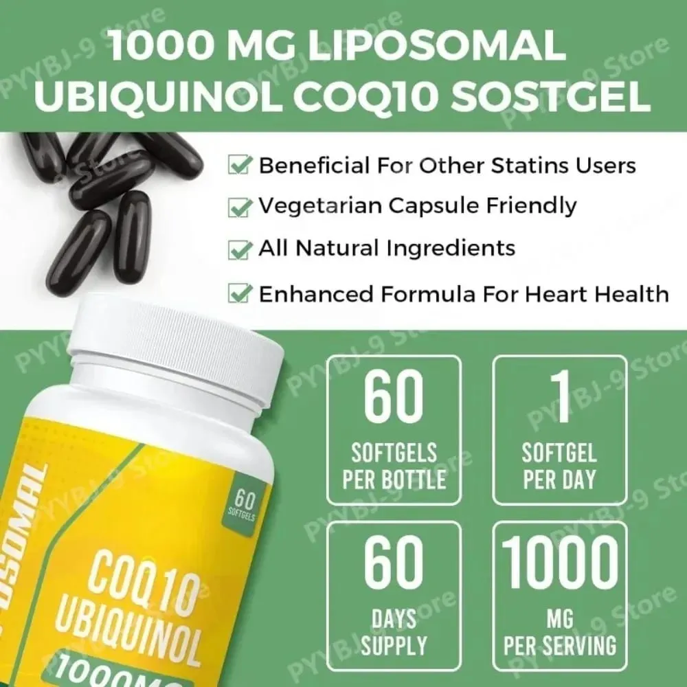 CoQ10 Ubiquinol 1000mg Vegan Softgels 60 Ct Liposomal High Absorption Coenzym Q10 for Hjerteenergi Antioxidant Daglig støtte — image 5