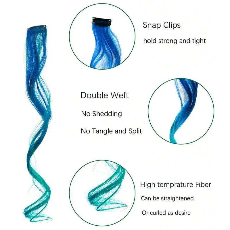 Clip coloré dans les Extensions de cheveux 10PS Extension colorée ondulée bouclée pour filles femmes points forts de fête pince synthétique dans le postiche