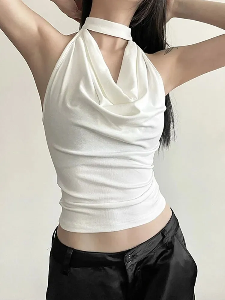 Solid Color Simple Casual All-match Cool Confident Sexy Beautiful High Street Summer Travel Women's Thin Halter Vest — image 4