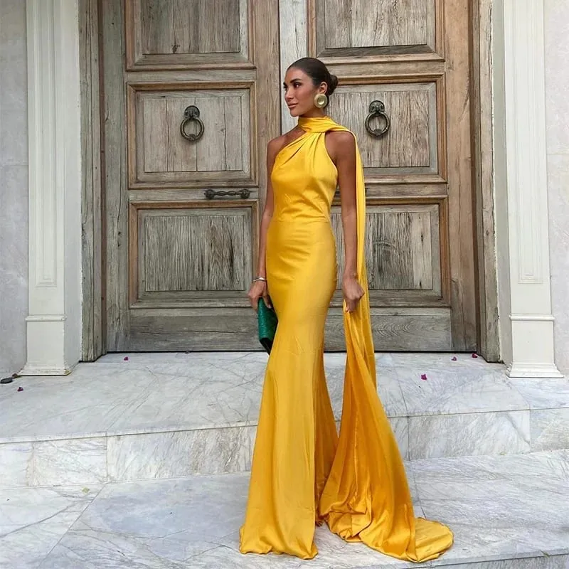 Sexy Satin Ribbon Halter Party Dress Women Elegant Backless Off Shoulder Sleeveless Dresses 2026 Summer New Famale Solid Robes