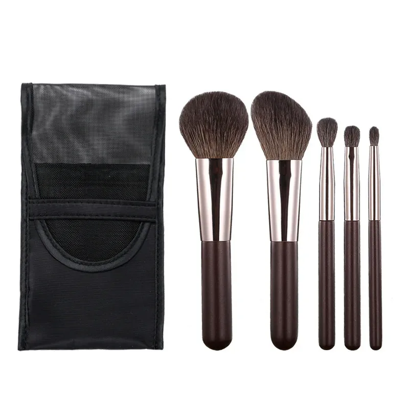 5 Pcs Mini Makeup Brushes Set Eye Shadow Foundation Powder Eyelash Lip Concealer Blush Nature Bristle Set Travel Portable Sof — image 7
