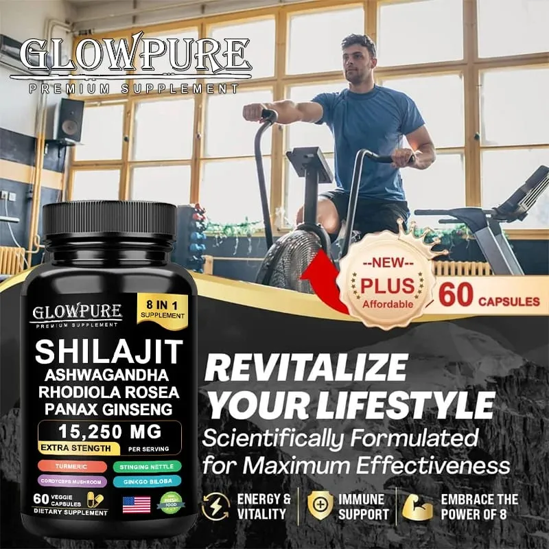 Shilajit Original Himalaya Supplements - 8 in 1 with Ginseng Ashwagandha for Brain Memory Concentration Energy Immune Health