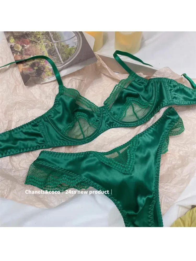Kawaii Cutout Bra Set | A-Cup Push-Up Magic | Sakura Lace Edging | Japanese Slimming Bralette with Pads Sex AB Cup Bras — image 6