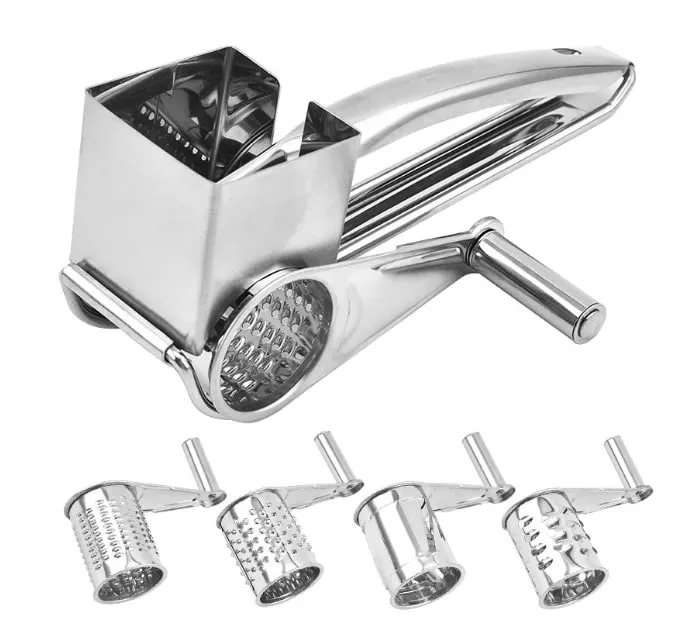 304 Stainless Steel Cheese Grater with 3 cutters Household Kitchen Hand Rotation Creative for cheese nut baking tools — image 13