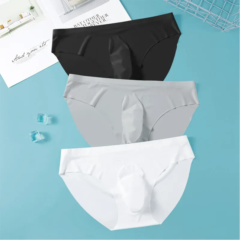 3PCS/lot Men's Ice Silk Briefs Ultra-thin Transparent Seamless Underpants 3D Pouch Sexy Quick Dry Breathable Underwear Panties — image 2