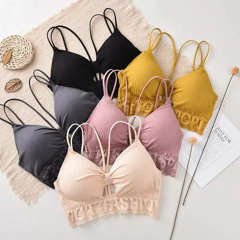 U Back Tank Top Women Crop Top Wireless Underwear Backless Double Straps Bra Sexy Lingerie Solid Color Padded Camisole — image 2