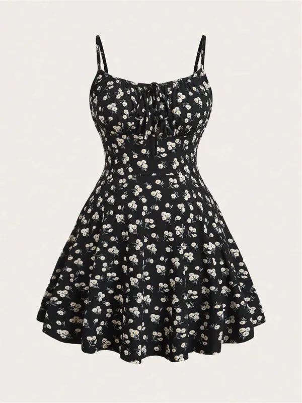 New Fashion Floral Elegant Sleeveless Strap Solid Color Suspender Dress Two-Piece Set Women's Colorful Flower Print Daily Dress