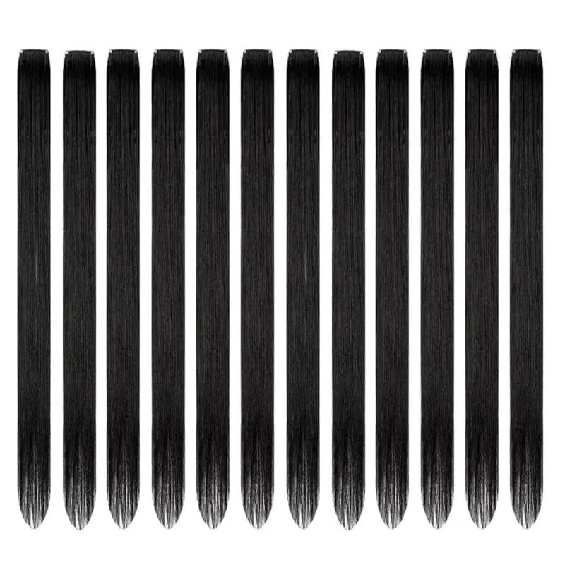 12 Pcs Clip in Hair Extensions 22 Inch Colored Hair Extensions Party Highlights Long Straight Synthetic Hairpieces for Women — image 6