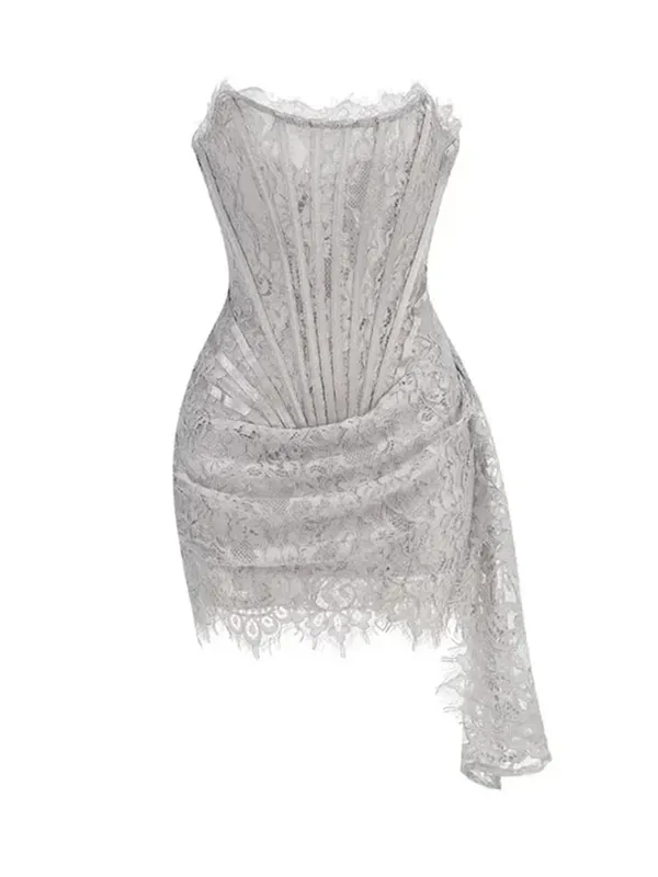 Sexy Lace See-through Patchwork Corset Dress Female Bodycon Elegant Party MIrrgualr Mini Dress Women Tube Top Dress New — image 14