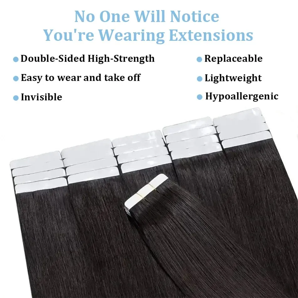 Tape In Human Hair Extensions Natural Straight Hair Extensions 1B Black Brown Blonde 100% Remy Skin Weft Adhesive Glue On — image 6