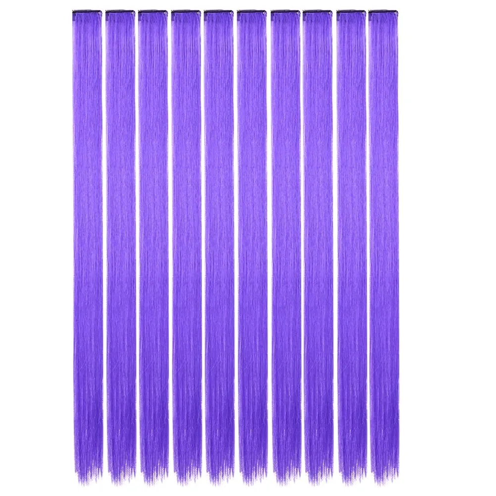 10PCS/Pack Colored Party Highlights Clip in Hair Extensions for Girls 22 Inches Omber colors Straight Hair Synthetic Hairpieces — image 20