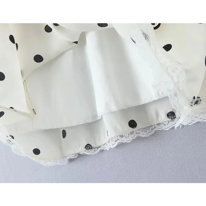 Lace Spliced Polka Dot Halter Dress Women Elegant A-line Mini Sexy Backless Dresses Summer Robe 2025