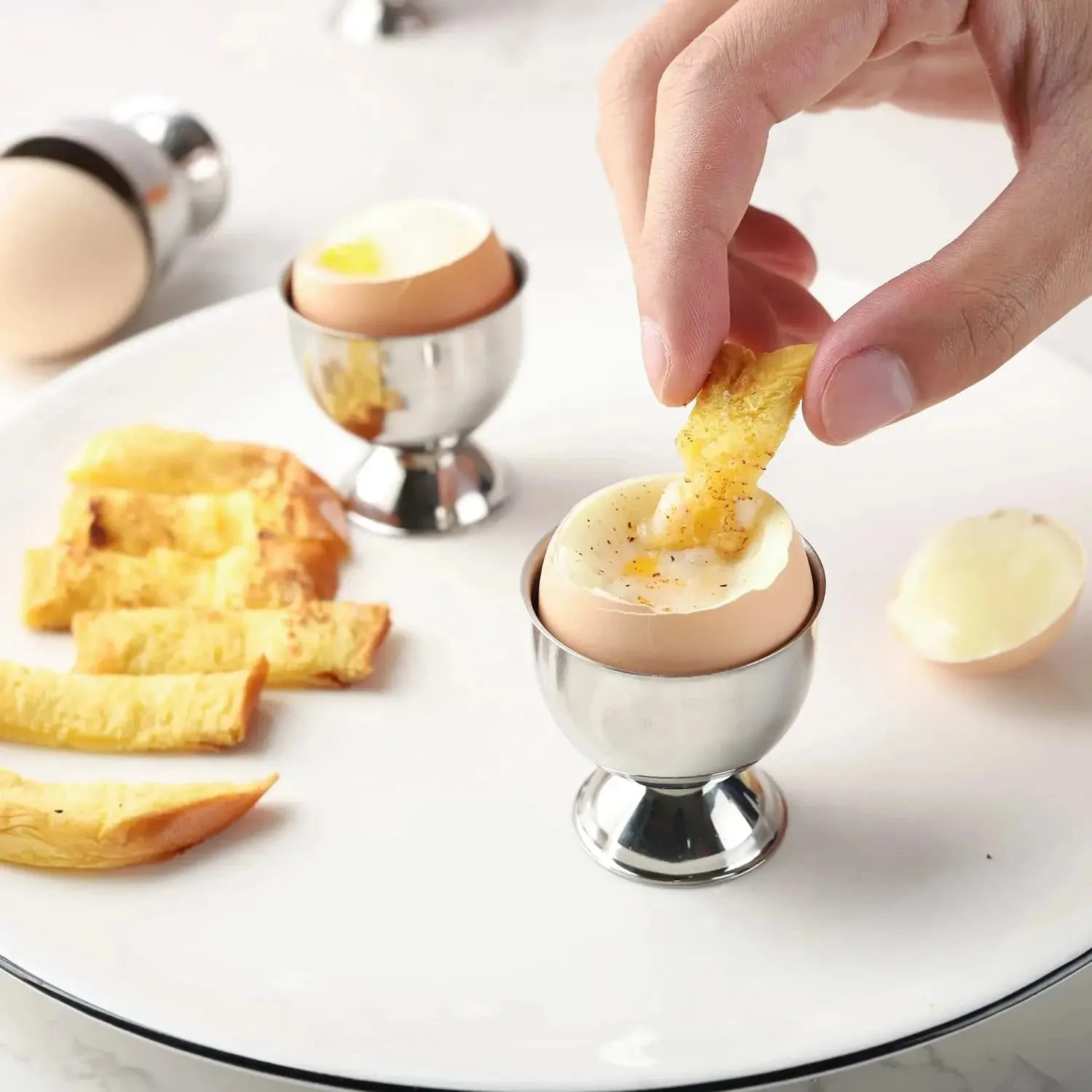 Egg Cups Set Stainless Steel Hard Soft Boiled Egg Tray Holder for Breakfast Brunch Kitchenware Christmas Gift Set Kitchen Tools — image 6
