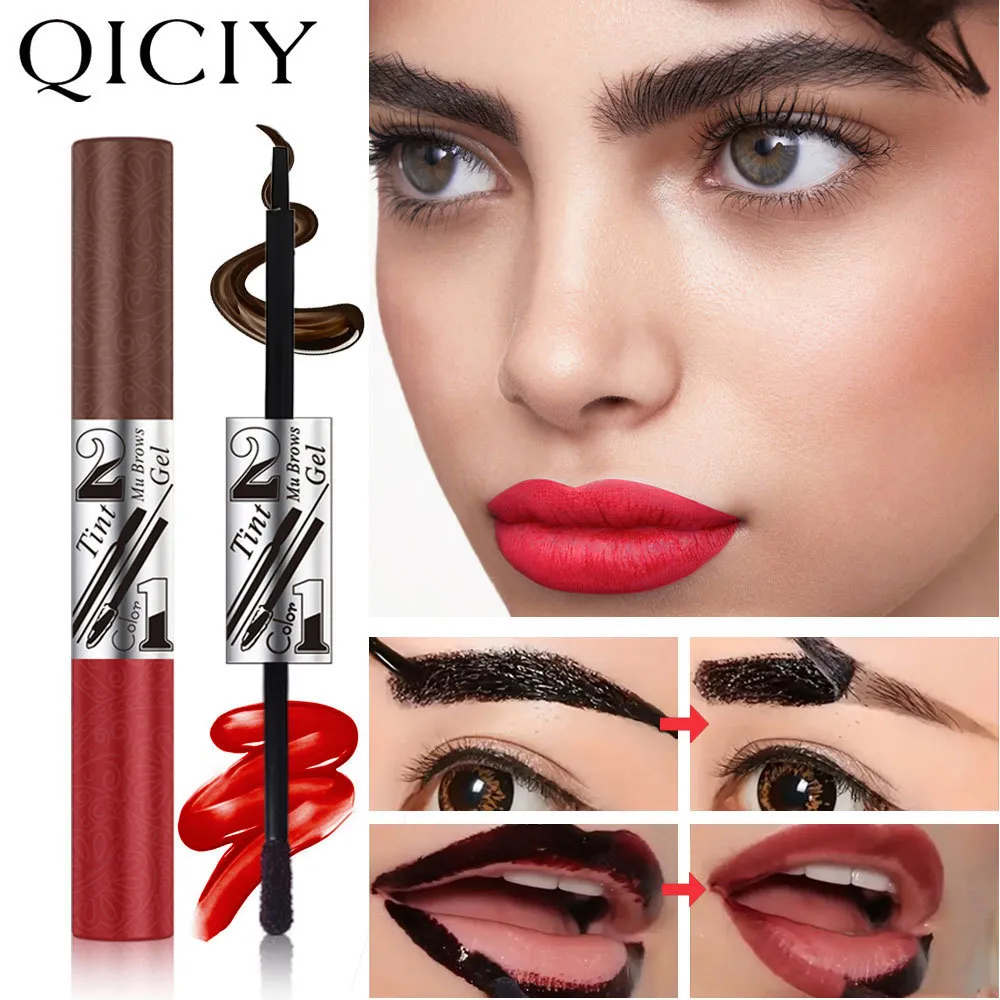 2in1 Lipstick Eyebrow Cream Double-Headed Tearable Lip Gloss Sexy Smooth Contour Waterproof Long-Lasting Lips Lipgloss Makeup