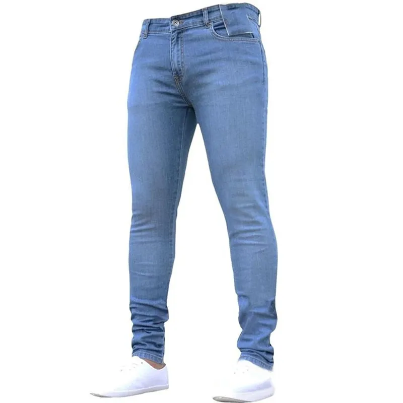 Men's Jeans Stretch Slim Fit Trousers Streetwear Colthing Classical Casual Pants Skinny Zipper Denim Designer Clothes Black Blue — image 6