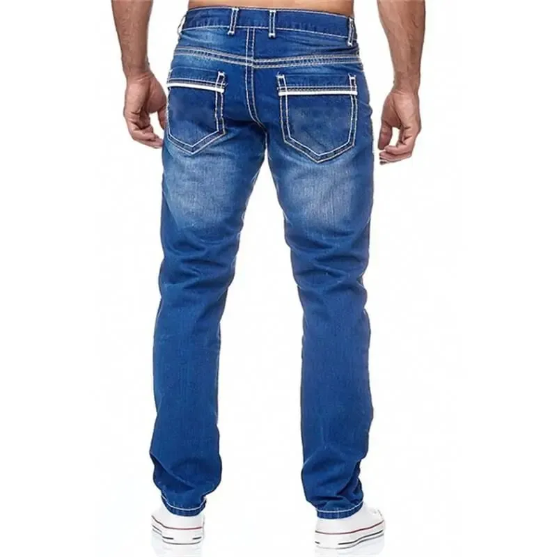 Men Jeans Black Straight Pants Spring Autmun Pockets Denim Casual Tousers Light Blue High quality Streetwear Jeans Men — image 4