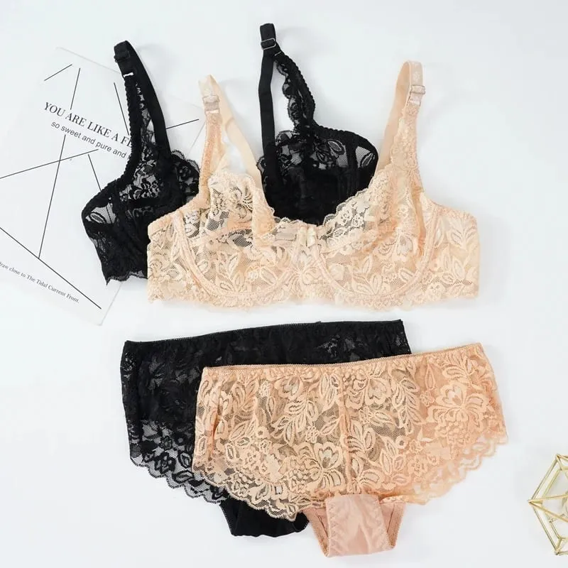 Sexy Women Bra Suit Lace Transparent Bras Panties Sets Exquisite Embroidery Underwear Set Fashion Lady Bralette Lingerie — image 1