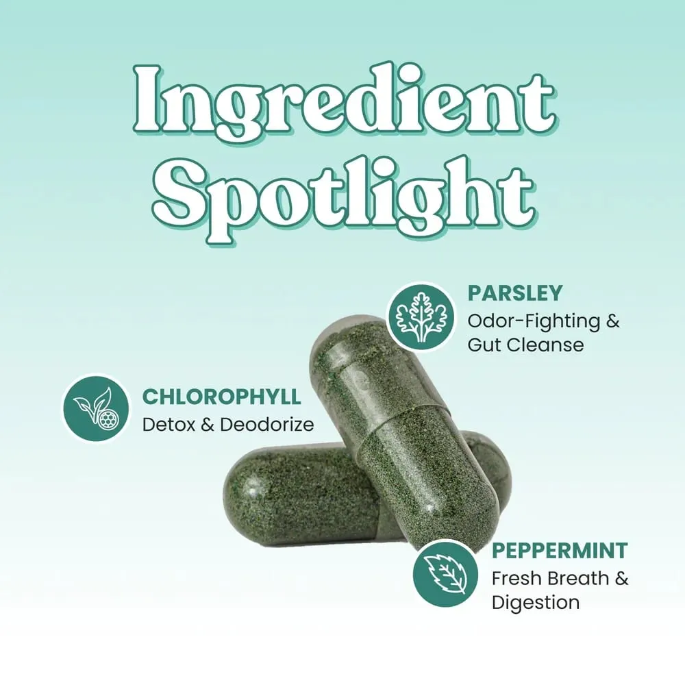 Pilules de chlorophylle Body Magic - Capsules végétaliennes Booster d'énergie naturelle pour la désintoxication et la digestion des odeurs corporelles, soutiennent la santé de l'intestin et de la peau — image 3