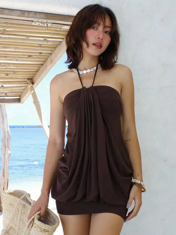 Dulzura Sexy Mini Halter Ruched Backless Short Dress Solid Sleeveless Women Dresses Summer Lady Party Birthday Club Clothes Y2K — image 8