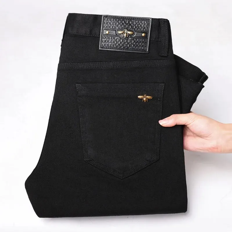 Pure black jeans for men simple fashionable light luxury trendy stretchy slim fit high-end versatile denim long pants — image 1